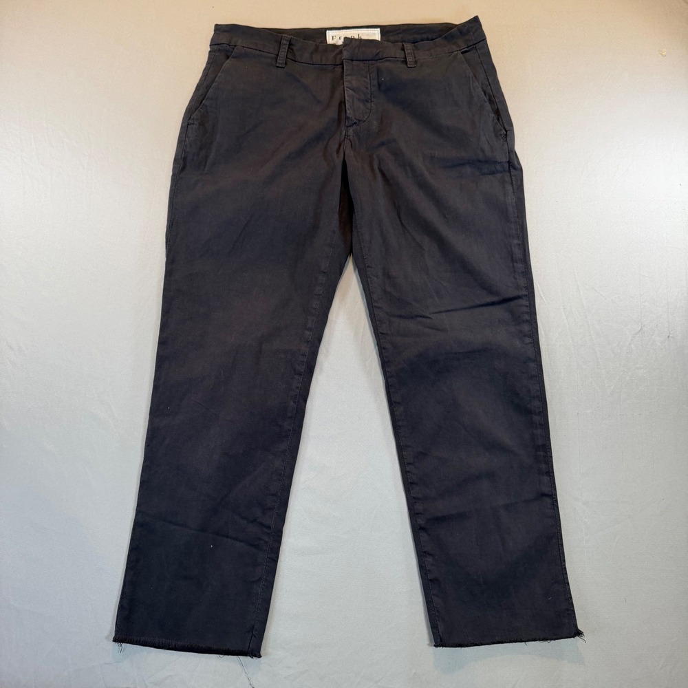Frank &‎ Eileen Wicklow Italian Cotton Pants Black Grey Raw Hem 6 Quiet Luxury